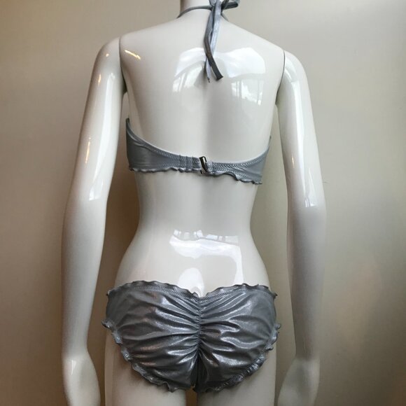 SunDazed 34 DD Bra cup solid silver metallic underwire top set shirred ruffled - Picture 7 of 13